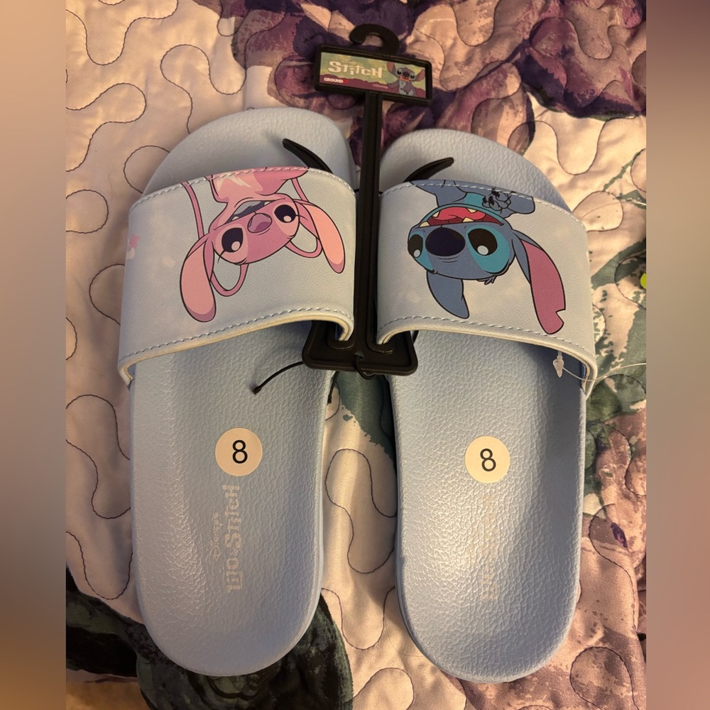 Disney Light Blue Stitch & Angel Slide Sandals